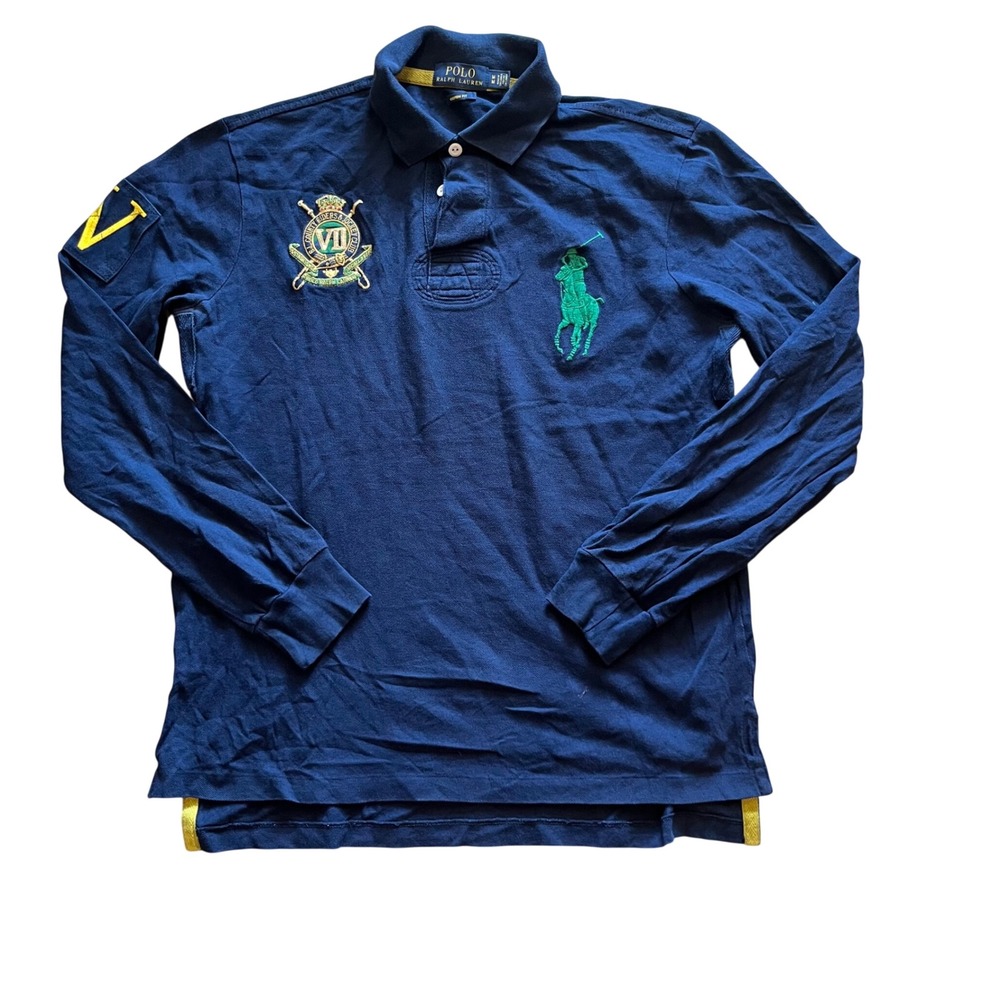 Polo Ralph Lauren Mens Navy Blue Big Pony Crest Long Sleeve Polo Shirt Medium